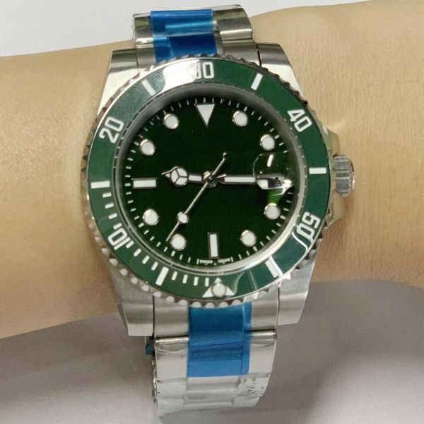 

40mm mens automatic 116610 black/blue/green dail watches 18k gold clasp ceramic bezel stainless steel sub watches, Slivery;brown