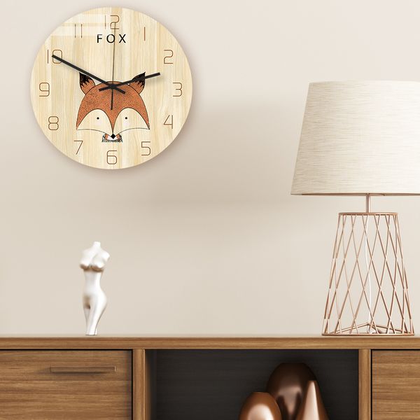 

mori nordic cartoon wall clock acrylic wood color printing clock living room bedroom decoration