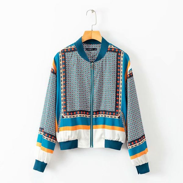

spring autumn jacket for women 2019 vintage style print short jackets coat ladies loose casual zipper outwear coats female mujer, Black;brown