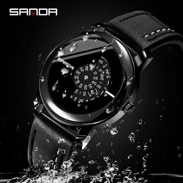 

fashion sports watches for men leather wrist watch man creative dial design waterproof male wristwatch, Slivery;brown