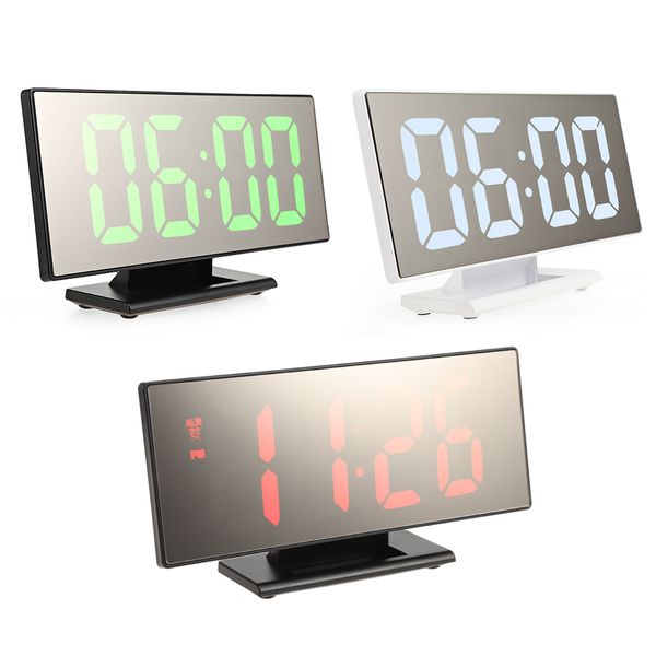

digital mirror surface alarm clock with large led display usb port digital table clock temperature display home decoration