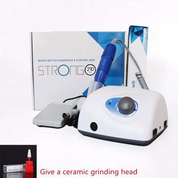 

40000rpm/45000rpm authent 65w electric nail drill machine strong 210 plus 105l 2.35mm model manicure pedicure nail file bit, Silver