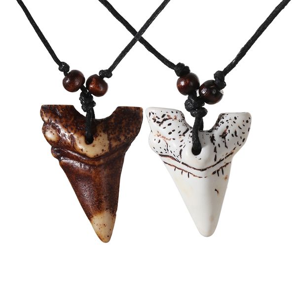 

1Pc Cool Men Women's Jewelry Imitation Yak Bone Shark Tooth Necklace White Teeth Lucky Mulet Pendant Gifts