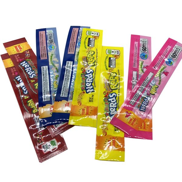 

candy and gummy 6 style Medicated Nerds Rope Empty Packaging bags Candy Gummy mylar packs Three edge-sealing ziplock foil Food stick bags