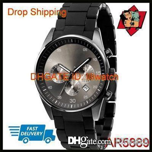 

100% original japan movement drop shipping new silicone chronograph quartz mens watch ar5889 ar5921 ar5922, Slivery;brown