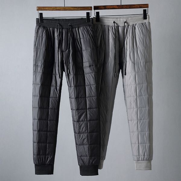 

anti-wrinkle type thermal non-bulky down cotton elastic waist plaid casual cotton trousers for men, Black