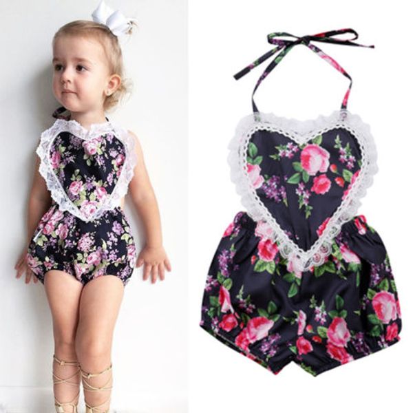 

New Kid Baby Girls Floral Halter Rompers Baby Girl Sleeveless Backless Romper Floral Sunsuit Toddler Summer Clothes Outfits