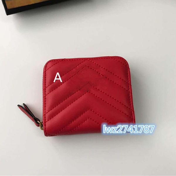 

popular style gold hardware real leather woman wallet short wallet purse clutch bag with box, Red;black