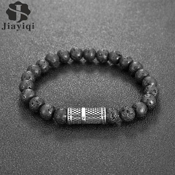 

jiayiqi 9мм лава камень бисер браслет yoga healing баланса вулканический браслеты природные стали подвески браслеты для мужчин женщин ювелир, Black