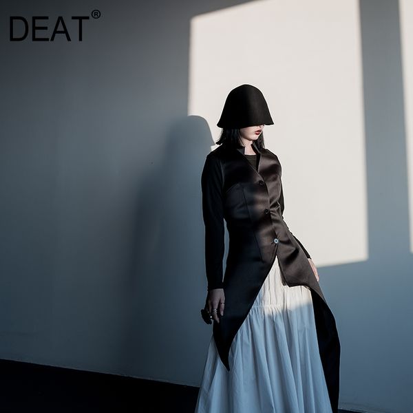 

deat] women loose fit black irregular personality vest coat new v-collar sleeveless fashiontide spring autumn 2019 13e347, Black;white