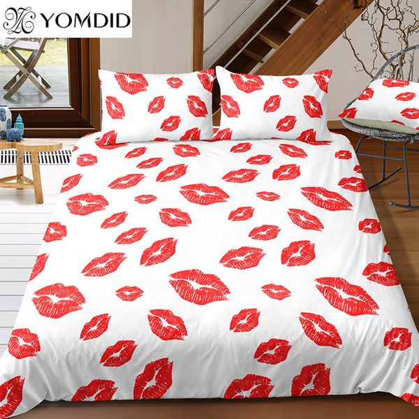 

red lips bedding sets white background duvet cover set for home l decoration polyester fabric cartoon quilt cover pillowcase