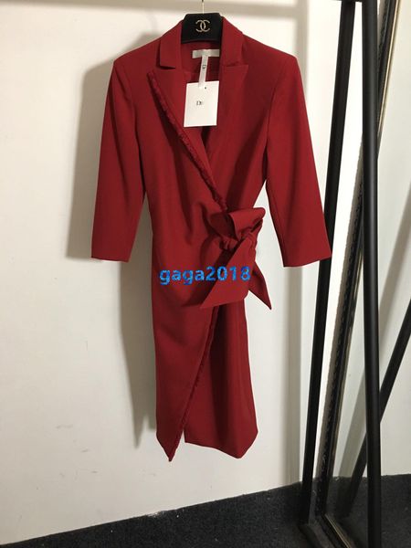 

high end женщины девушки костюм обернуть рубашку платье пик лацкан лоскутное галстук поясной ремень с длинным рукавом трапеция юбка мода диз, Black