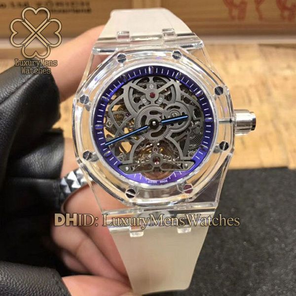 

sports mens watches transparent case rubber band autoamtic watch sapphire crystal hollow dial mechanical wristwatches luxury watch montre de, Slivery;brown