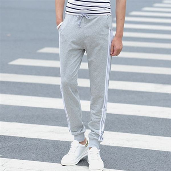 

men women sports trousers home loose 3 striped long pants elastic waist fitness shopping soft slim office casual sweat absorbing, Black