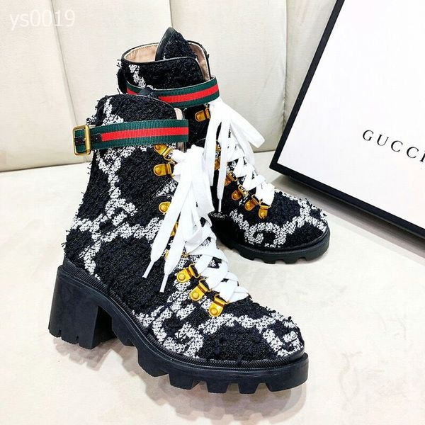 

european station 2019 winter retro middle tube boot british wind thick with round head with high-heels thick platform women booties, Black