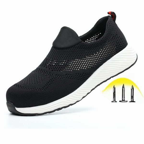 

dropshipping indestructible shoes men and women work safety shoes steel toe cap boots puncture-proof breathable slip-on sneakers, Black
