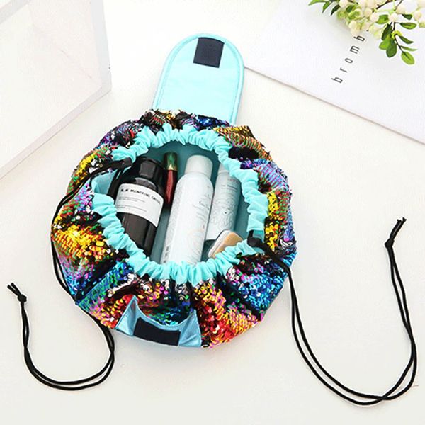 

woman bag fashion mermaid sequin travel makeup cosmetic bag case wash organizer storage pouch drawstring brushes magic