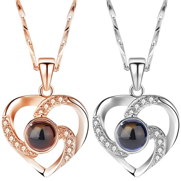 

2018 new arrival rose gold&silver 100 languages i love you projection pendant necklace romantic love memory wedding necklace