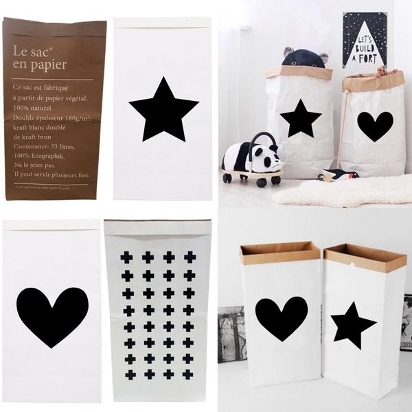 

1pc nordic style heavy kraft paper storage bag children kids toys clothing bag organizer simple eco-friendly home decor
