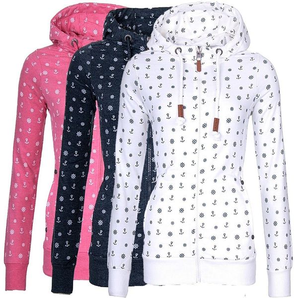 

autumn and winter new loose long-sleeved hooded zipper print plus velvet sweater, Black;brown