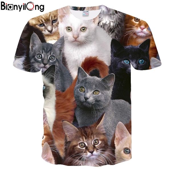 

2018 new many kittens printed t-shirt 3d print cat tshirts women summer o-neck hipster tees cats outfit men t shirt, White;black