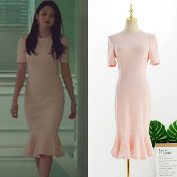 

the married life han so hee same dress for women summer pregnant maternity temperament woman tv korean dress light pink, White