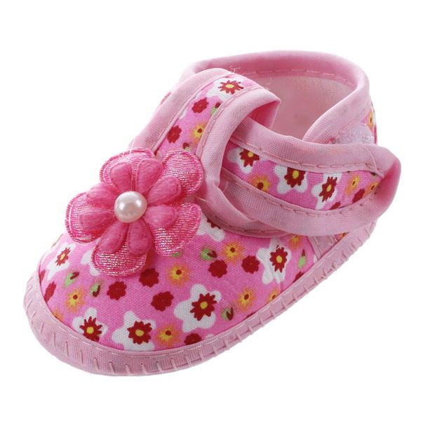 

1 pair soft baby chaussure infant girls flower printed cloth boots crib shoes gift, pink 11cm