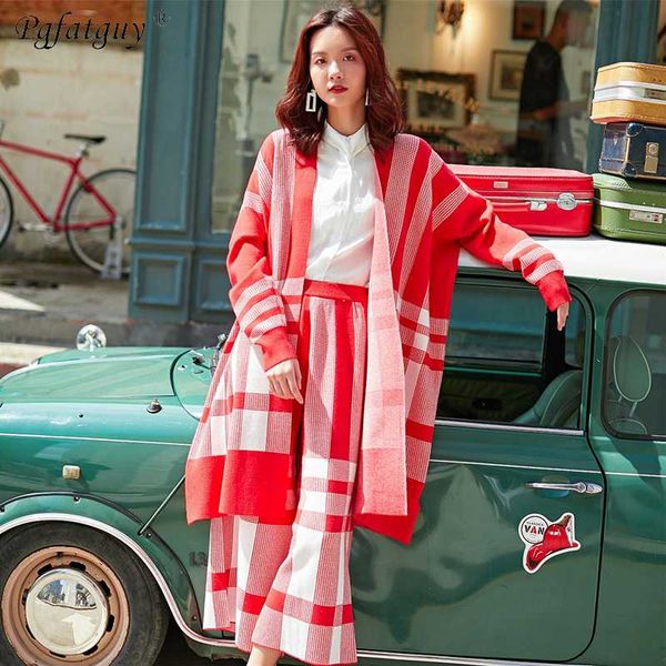 

2020 autumn women red white striped sweater + elastic waist pants sets female casual two-pieces suits loose sweater knit winter, Gray