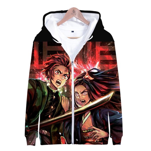 

2019 demon slayer anime sweatshirt hoodies men/women 3d cartoon pattern hoodie streetwear tracksuit zipper outwear harajuku, Black