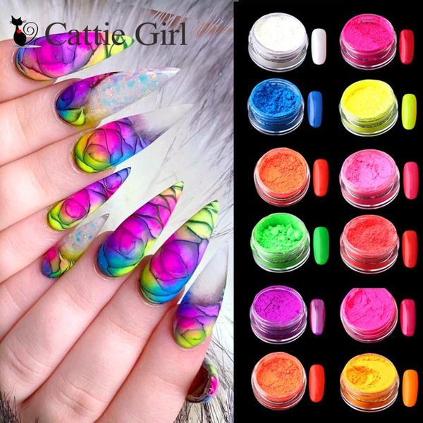 

12colors/set neon pigment nail powder dust ombre nail glitter gradient glitter iridescent acrylic powder nail art decoration, Red;pink