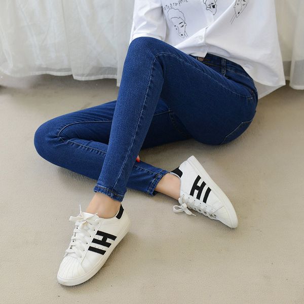 

women fashion spring jeans 2019 street style high waist white ankle length pencil pants jeans for women plus size, Blue
