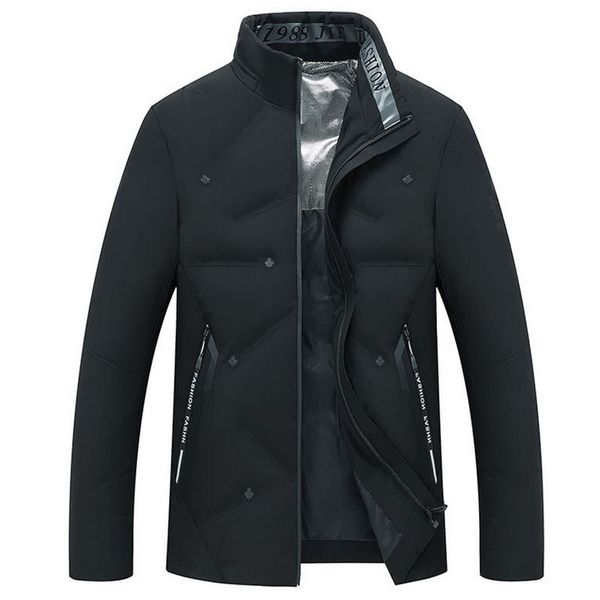 

plus size winter men's coats pure color warm thickening zipper jacket coat with pocket cotton padded stand neck men parka coat, Black