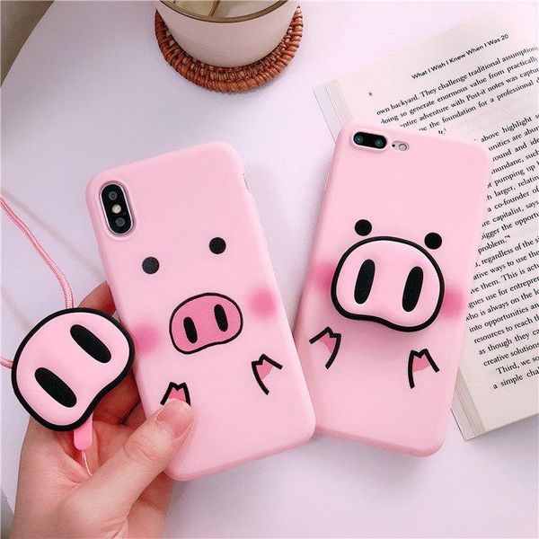 

sales for samsung s10 s8 s9 note 8 9 a7 a8 a50 j6 case pig tpu case pig nose soft phone strap rope case with kickstand
