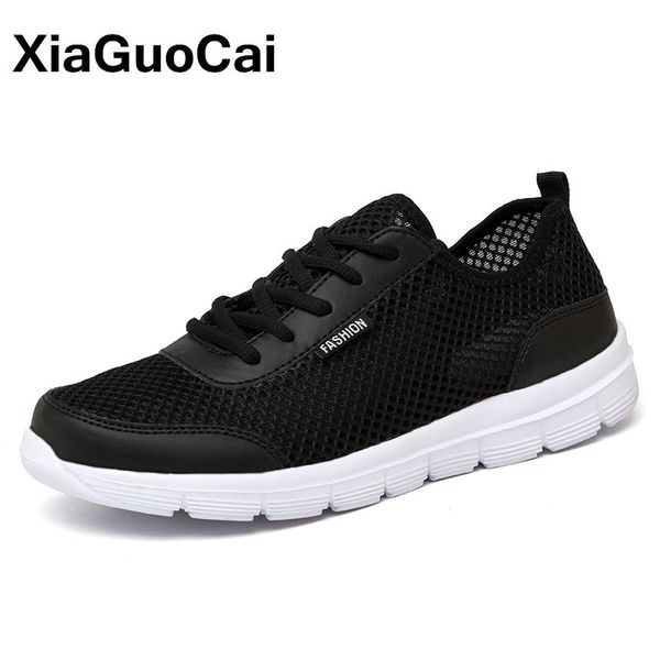 

summer men shoes breathable mesh sneakers unisex couple casual footwear for lovers lightweight flats lace up leisure plus size, Black