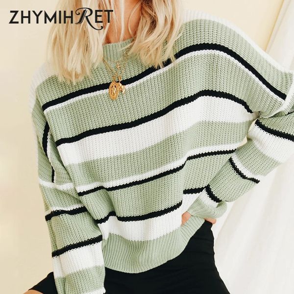 

zhymihret 2019 autumn winter striped knitted women's sweater casual long sleeve o neck pullover streetwear chompas para mujer, White;black