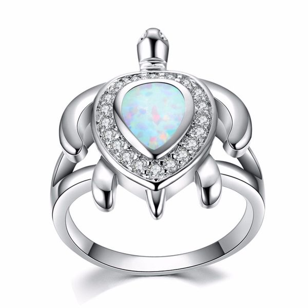 Anelli di cristallo di lusso in argento sterling 925 Anelli di tartaruga opale di fuoco blu/bianco per le donne