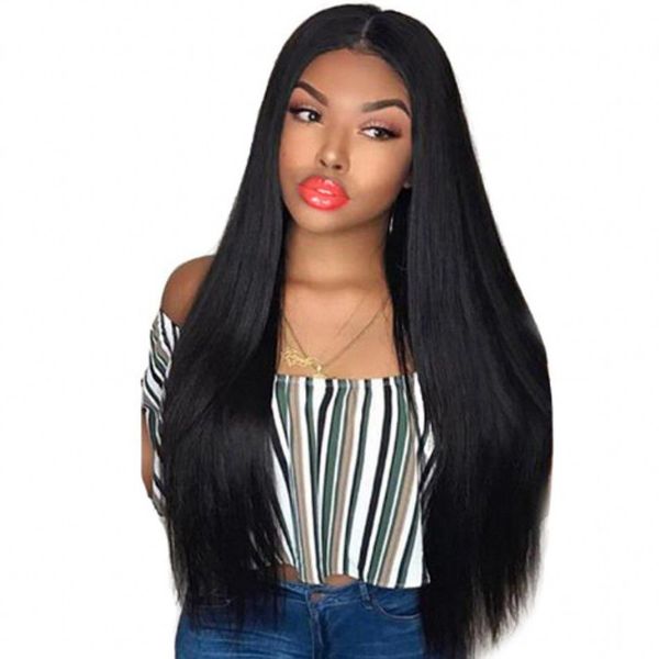 

индийский прямой парик фронта шнурка париков человеческих волос с волосами младенца пре-ощипанными парик шнурка плотности 130% естественный, Black;brown