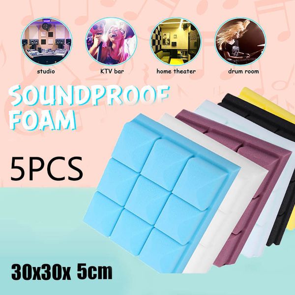 

5pcs 30x30x5cm studio piano room acoustic soundproof foam sound absorption treatment panel tile wedge protective sponge stickers