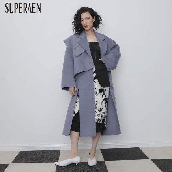 

superaen winter new 2020 шерстяные пальто женщины solid color асимметричный однобортный ladeis шерстяные пальто мода женщин одежда, Black