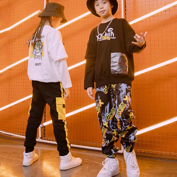 

girls jazz dance performance costumes boys hip hop suits children long-sleeved sweater catwalk clothes tide 120-170cm dwy2556, Black;red