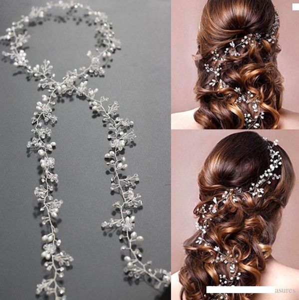 

luxury silver flower pearl crystal long bridal hairbands crown headpiece wedding hair accessories bride tiara head jewelry, Slivery;golden