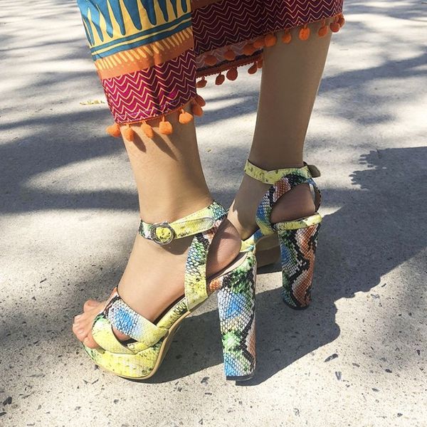 

womens snake python pattern mixed colors block super high heel sandals shoes slingbacks sandals plus size us4-12 new arrival, Black