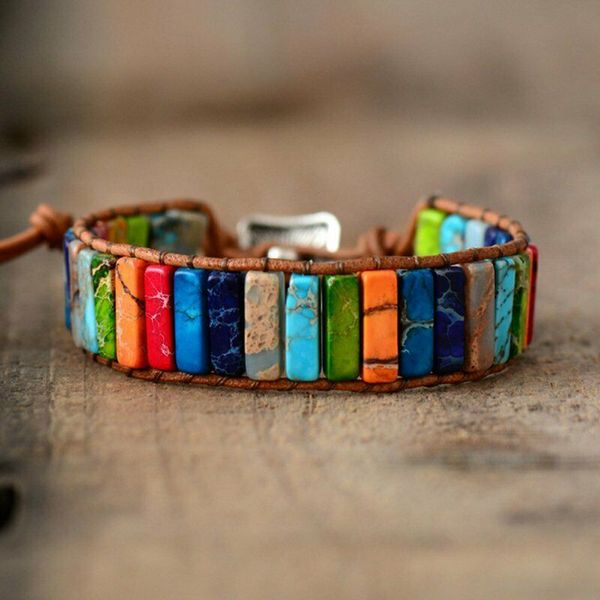 

handmade женщины wrap браслет натуральный камень chakra кожа бисер пробки, Black
