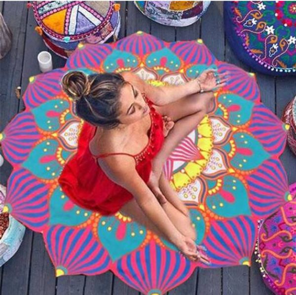 

wholesales 2019beach towel round flowers printed large bath towel yoga cushion mat serviette