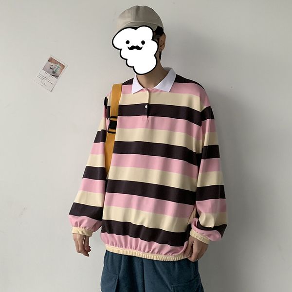

striped hoodie men's fashion hit color casual lapel pullover sweatshirt men streetwear wild loose hip hop hoodies mens s-2xl, Black
