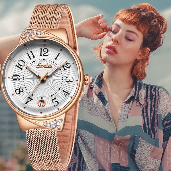 

sunkta women watches mesh belt ladies quartz women watches 2019 sport montre femme wrist watch+box, Slivery;brown
