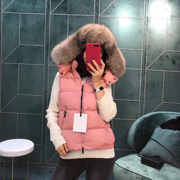 

2019 дамы жилет женский жилеты зимняя утка вниз жилет real fox fur перо weskit куртка повседневный жилет пуховик 752, Black;white