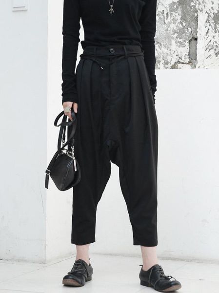 

27-46 customize new 2019 men and woman fashion hair stylist simple belt decorative nine-minute casual pants plus size costumes, Black