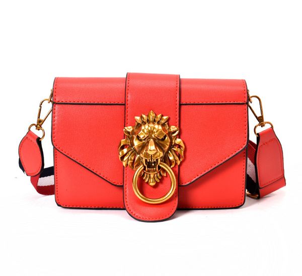 

designer handbags purses broad shoulder strap lady bag stylish metal lion head decorated cross body small square bag women bags