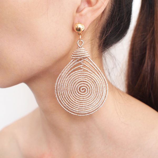 

manilai bohemian alloy spiral round statement earrings women's new vintage metal drop dangle earrings fashion jewelry wholesale, Silver